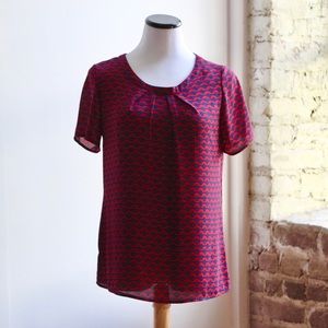 Pleione Chiffon Bee Pattern Red Blouse Top Anthro